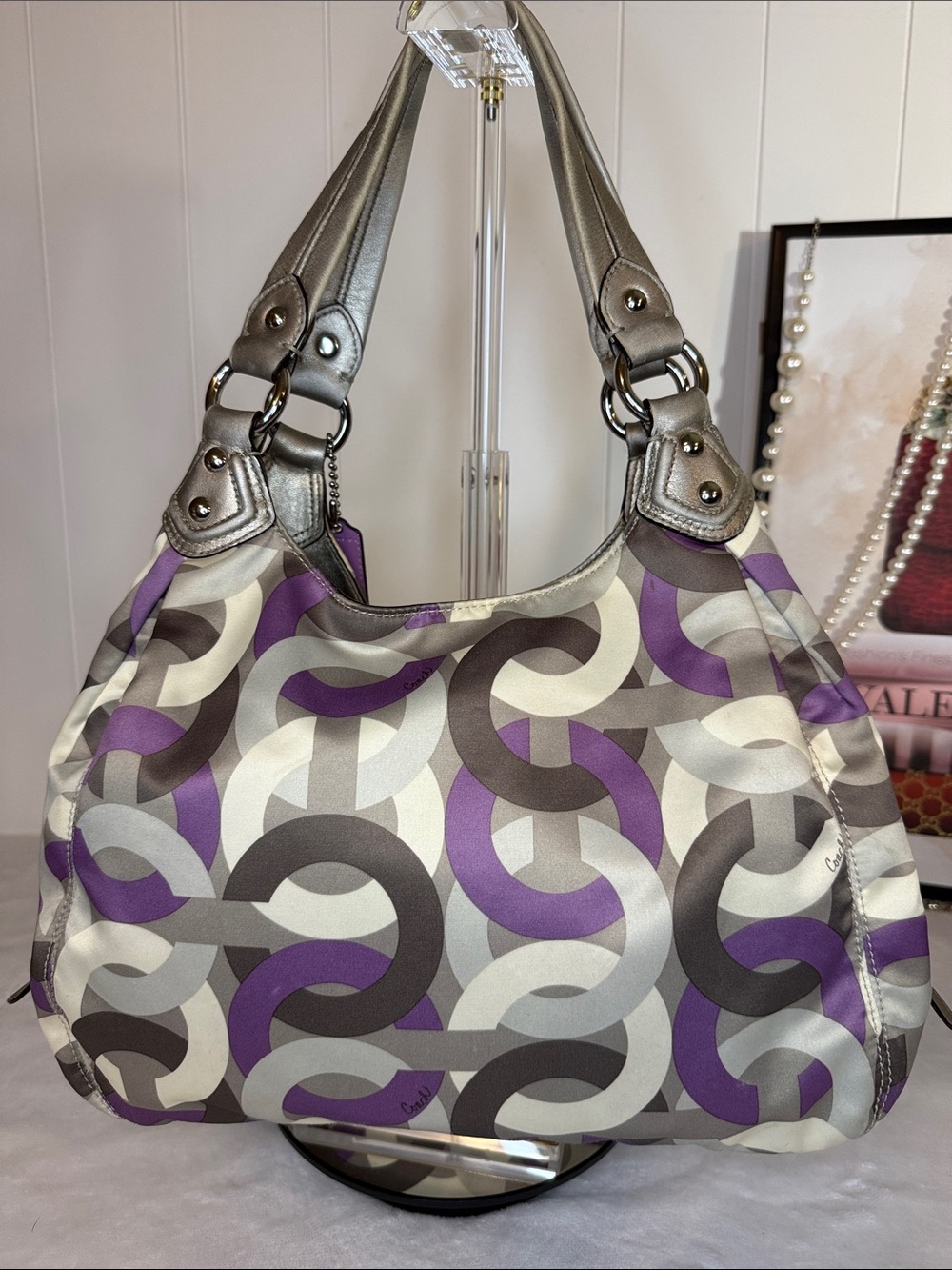 Coach Y2K Op Art Glam Purple Satin Metallic Shoulder Bag C1068-14420 - Picture 2 of 13